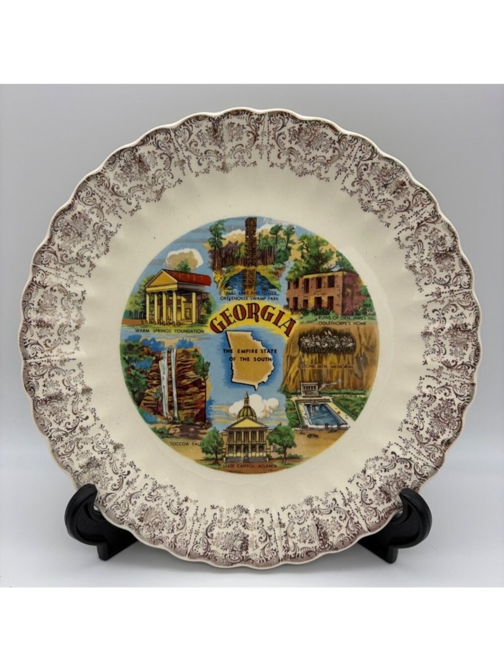 Vintage Georgia Empire State of South Souvenir Plate 9.25 Scenic Landmark Floral